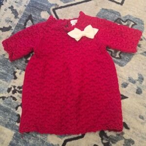 Tahari Red knit baby dress with bow 6-9 months